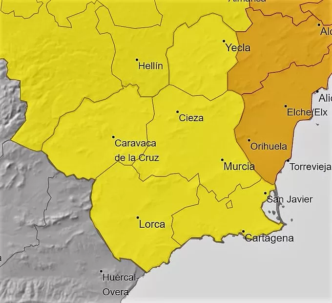 Aemet extiende a toda la Región de Murcia el aviso amarillo por lluvias y tormentas