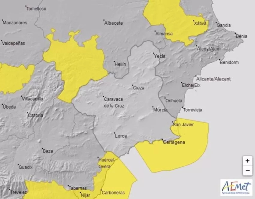 Aviso amarillo por temporal en la costa del Campo de Cartagena y Mazarrón este lunes y martes