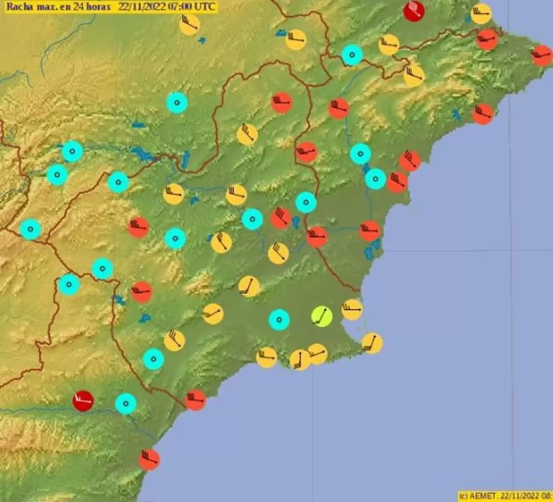 Caravaca de la Cruz registra las rachas de viento más elevadas en las últimas 24 horas, con 79 km/h