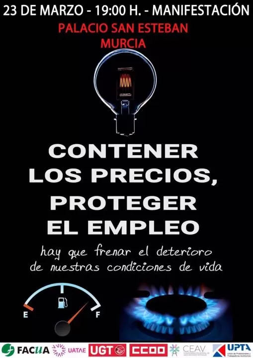 CCOO, UGT, FACUA, autónomos y vecinos llaman a la movilización de este miércoles ante la "brutal escalada" de precios