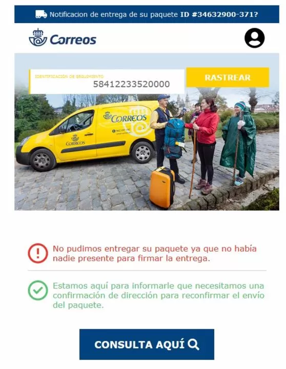 Consumur alerta de un email fraudulento, que suplanta a Correos y nos informa de una supuesta entrega fallida
