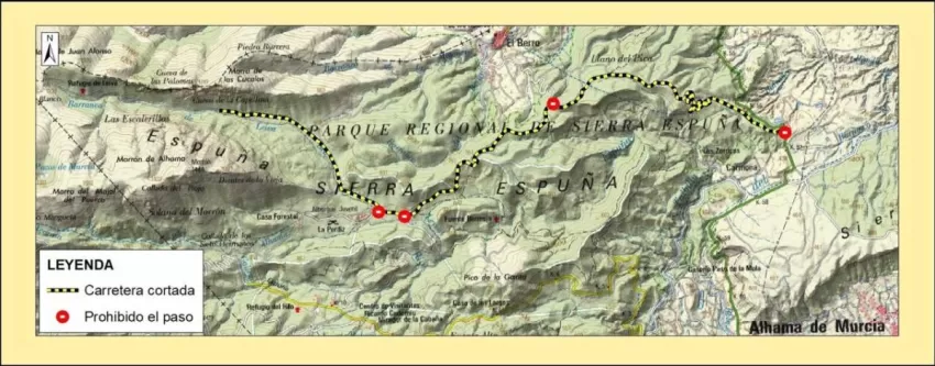 Cortan varios accesos en el Parque regional de sierra Espuña hasta este sábado por tránsito de camiones