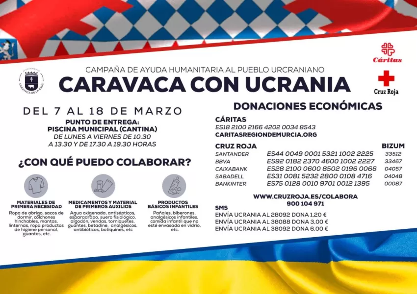 El Ayuntamiento de Caravaca habilita un punto de recogida de ayuda humanitaria para el pueblo ucraniano