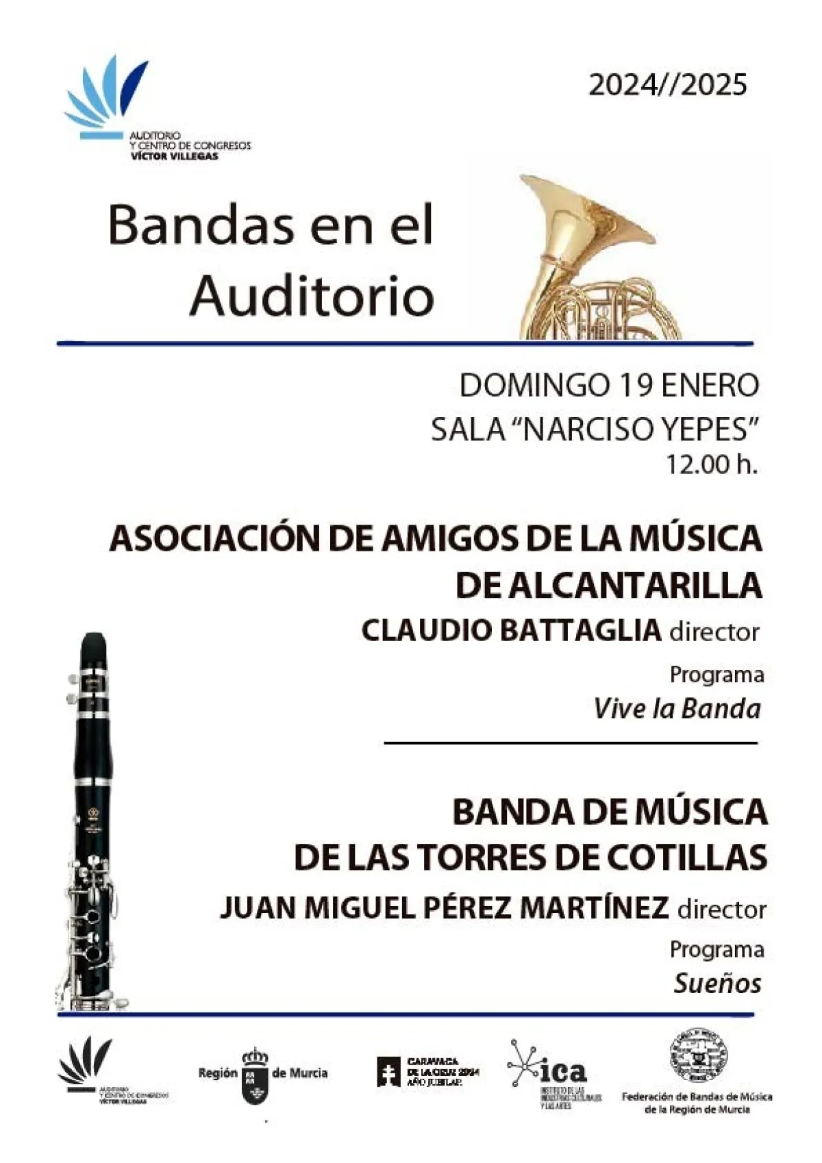 El ciclo de bandas de música del Auditorio regional se reanuda con las formaciones de Alcantarilla y Las Torres de Cotillas