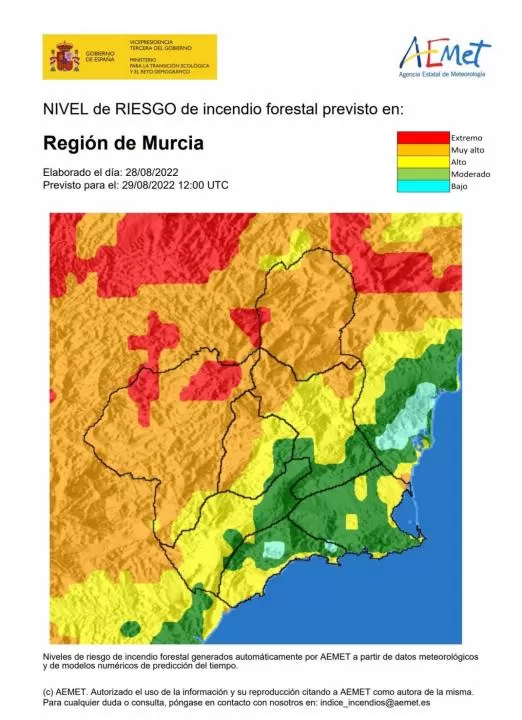 El nivel de riesgo de incendio forestal previsto para este lunes es muy alto en el Altiplano y el Noroeste