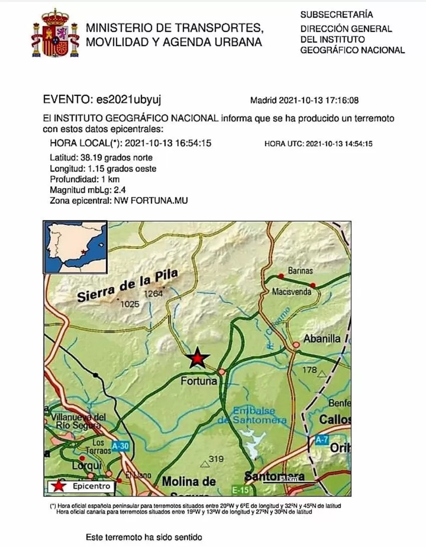 Fortuna registra un terremoto de magnitud 2,4 sin daños