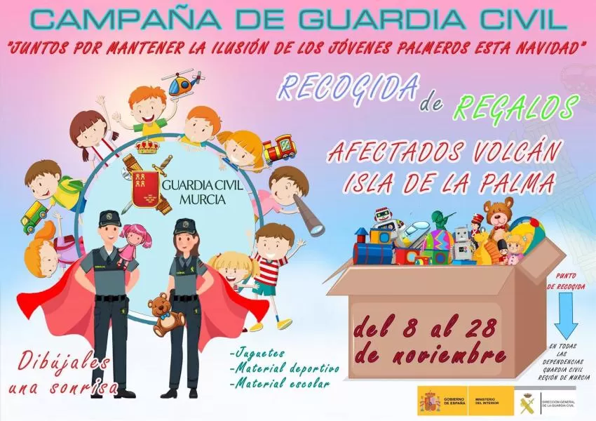 Guardia Civil de Murcia impulsa una campaña de recogida de regalos para los niños afectados por el volcán Cumbre Vieja