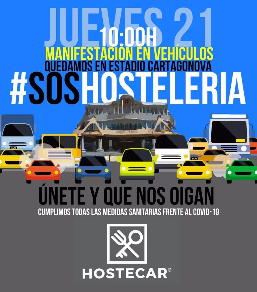 Hostecar convoca una manifestación del sector de la hostelería a bordo de vehículos el jueves en Cartagena