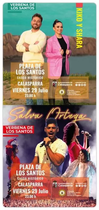 Kiko & Shara y el murciano Salva Ortega, protagonistas de la Verbena de los Santos de Calasparra