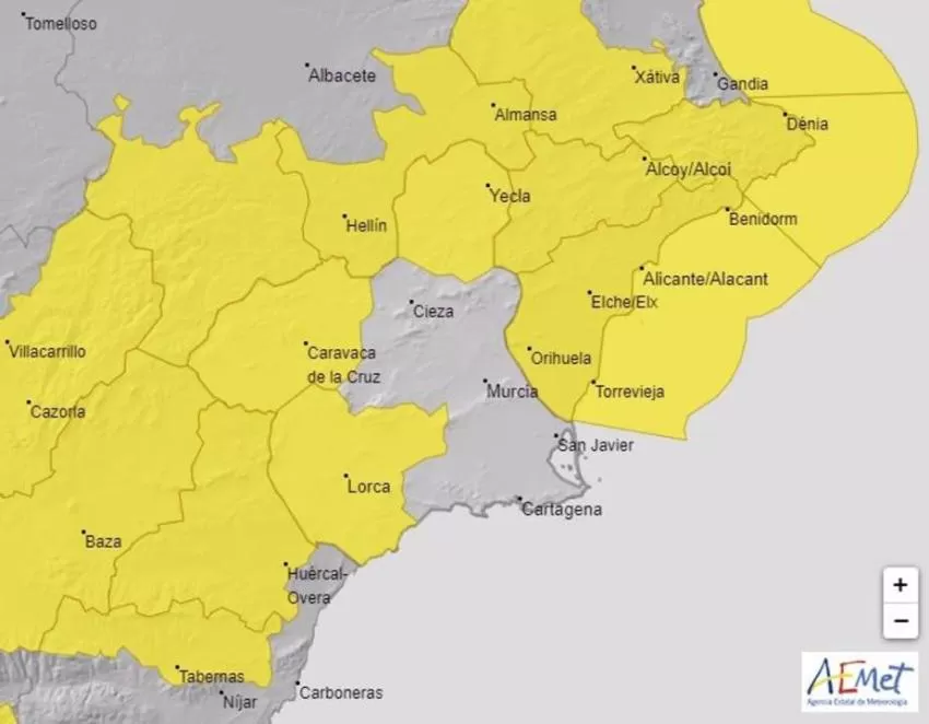 La Aemet prevé rachas de viento de hasta 80 km/h este jueves en el Altiplano, Noroeste y Guadalentín