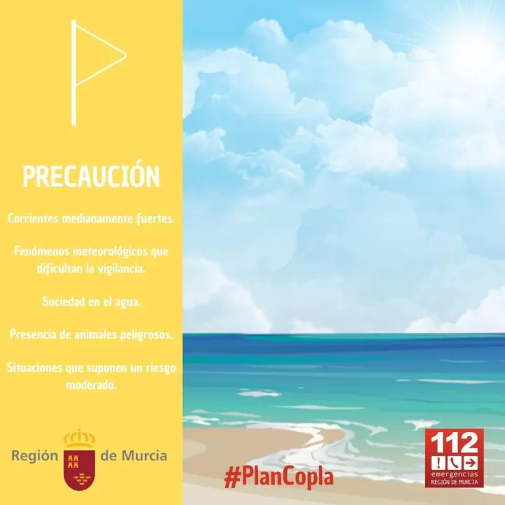 La bandera amarilla ondea este miércoles en ocho playas de la Región, el resto en verde