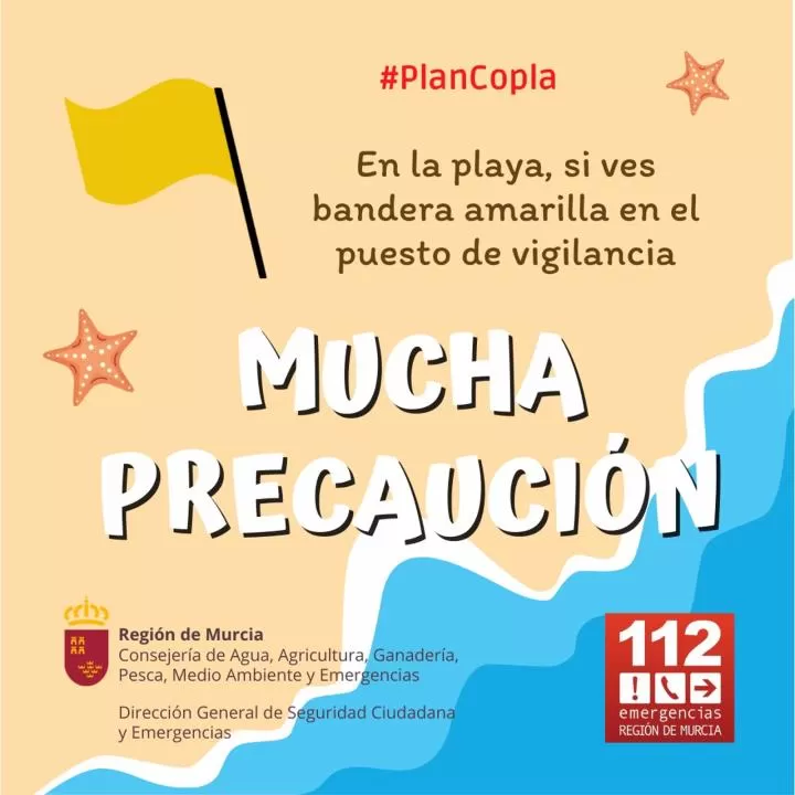 La bandera amarilla ondea este viernes en cuatro playas de Cartagena y San Javier