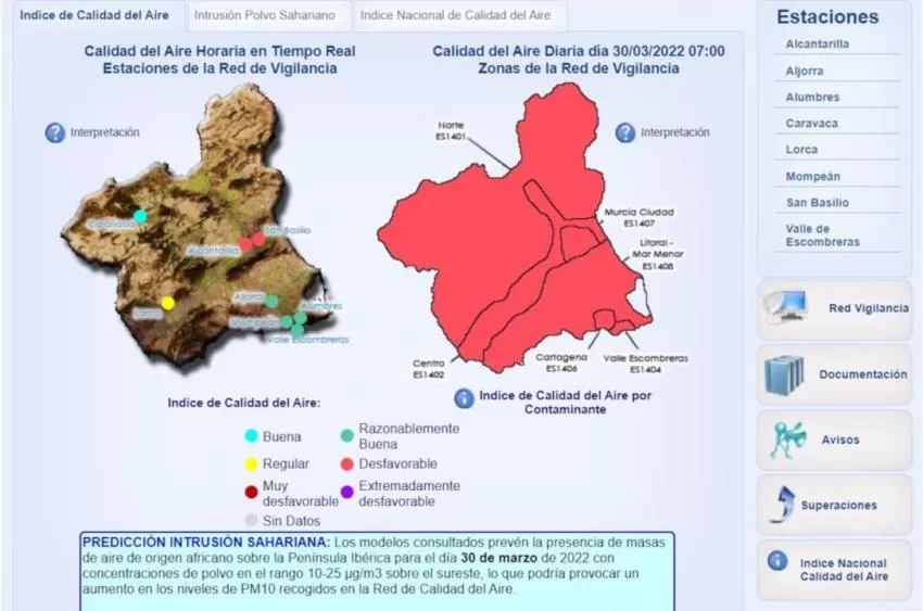 La calidad del aire en Cartagena activa los niveles de contaminación por partículas PM10 y dióxido de nitrógeno