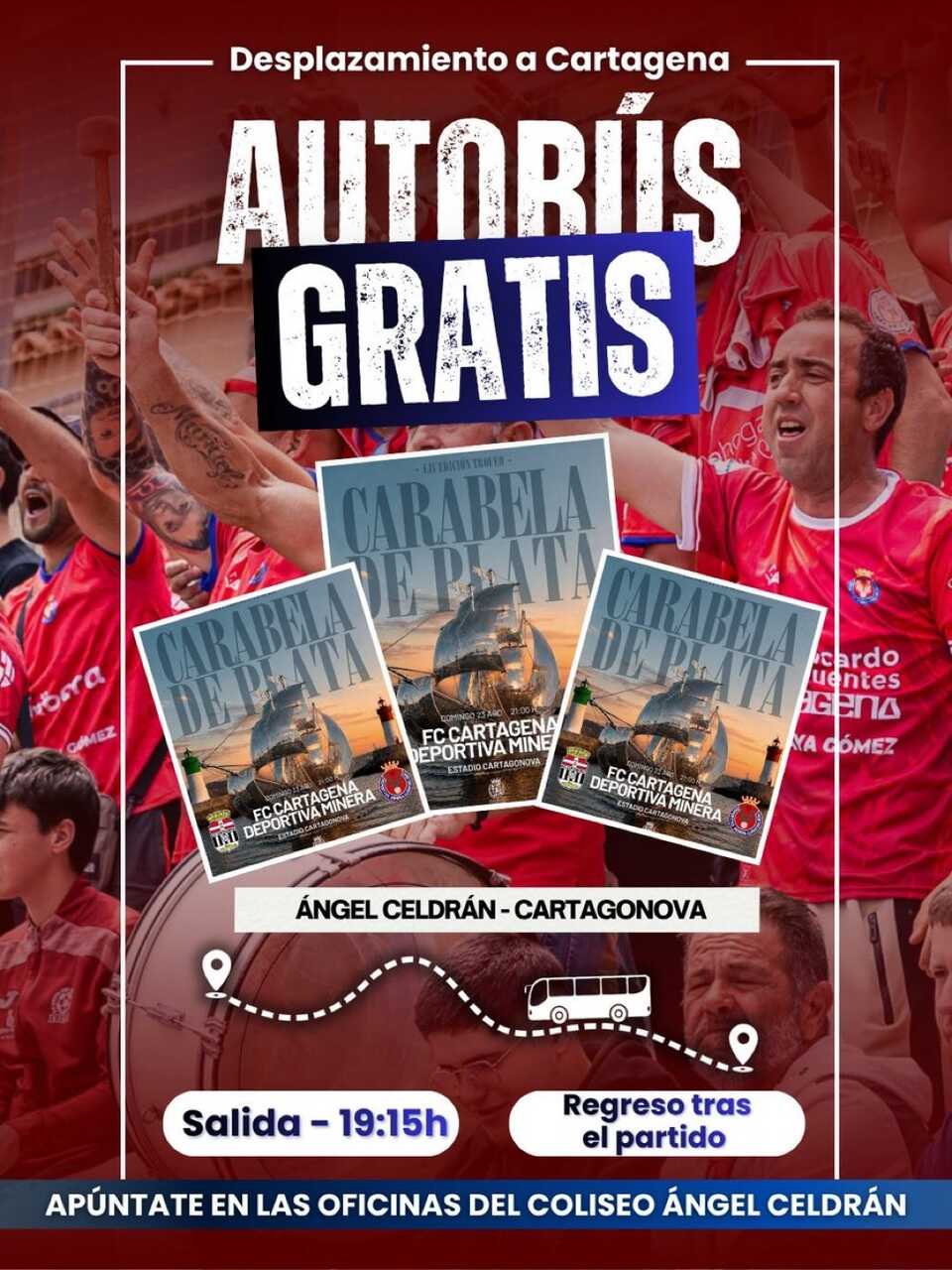 La Deportiva Minera ofrece autobús y entradas gratis para sus abonados en el Carabela de Plata en Cartagena