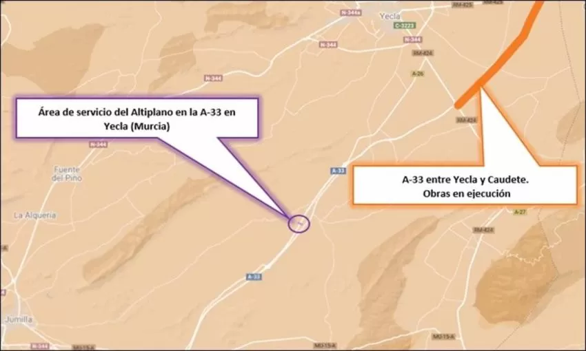 Licitada por 92,3 millones la concesión para la construcción y explotación de un área de servicio en la A-33, en Yecla