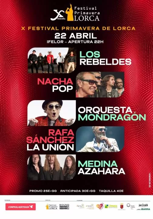 Los Rebeldes, Nacha Pop, Orquesta Mondragón y Medina Azahara se suman al X Festival Primavera de Lorca