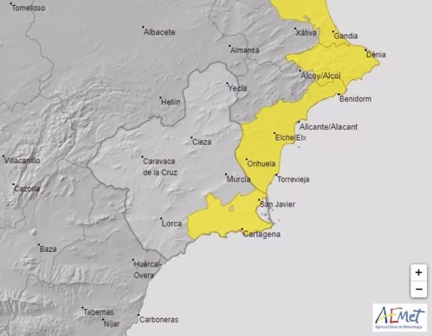 Meteorología activa el aviso amarillo por riesgo de lluvias este jueves en el Campo de Cartagena y Mazarrón