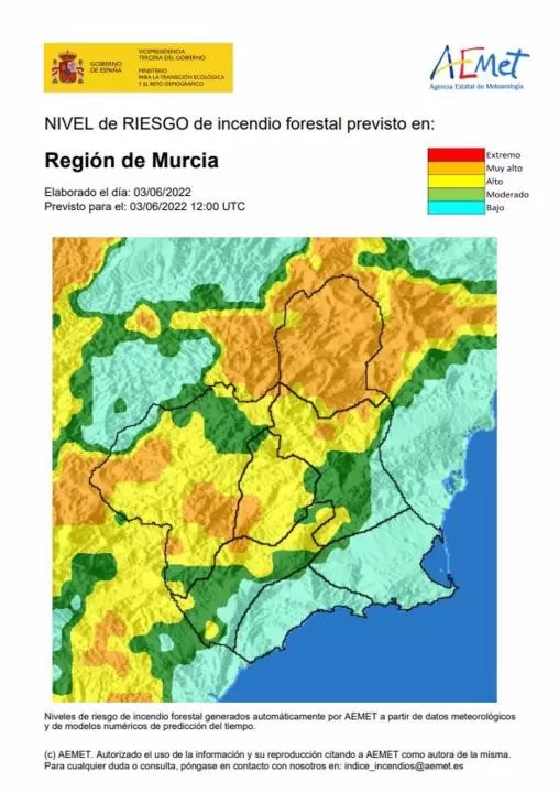 Nivel de riesgo de incendio forestal este viernes muy alto en el Altiplano y alto en Mula y Noroeste