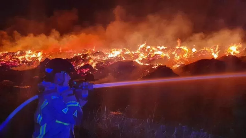 Servicios de emergencia trabajan en la extinción de un incendio declarado en el ecoparque de Fortuna