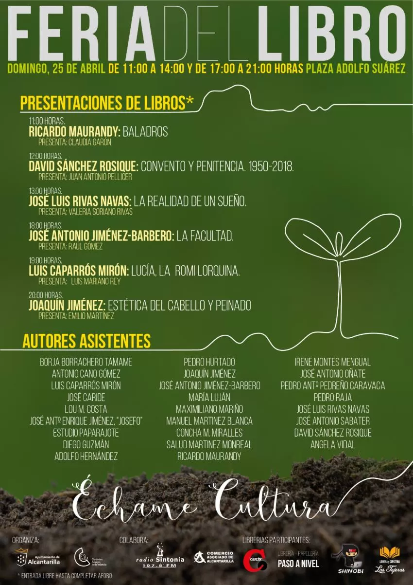 Una treintena de escritores y libreros locales participan este domingo en la Feria del Libro de Alcantarilla